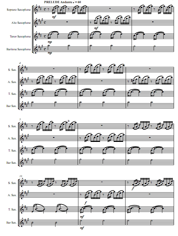 巴赫C大调前奏曲与赋格 SATB萨克斯四重奏总谱+分谱 有试听
