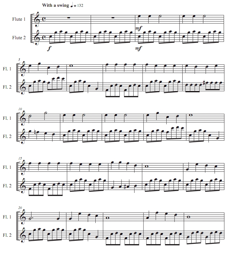 布吉版铃儿响叮当 长笛二重奏 总分谱 带伴奏音频 有试听