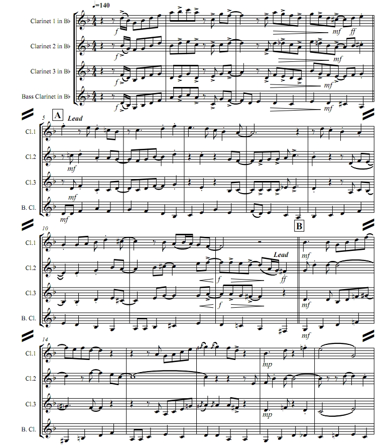 带我飞向月球 单簧管四重奏 总谱 有试听