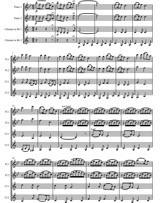 平安夜 2长笛与2单簧管四重奏总谱+分谱 有试听