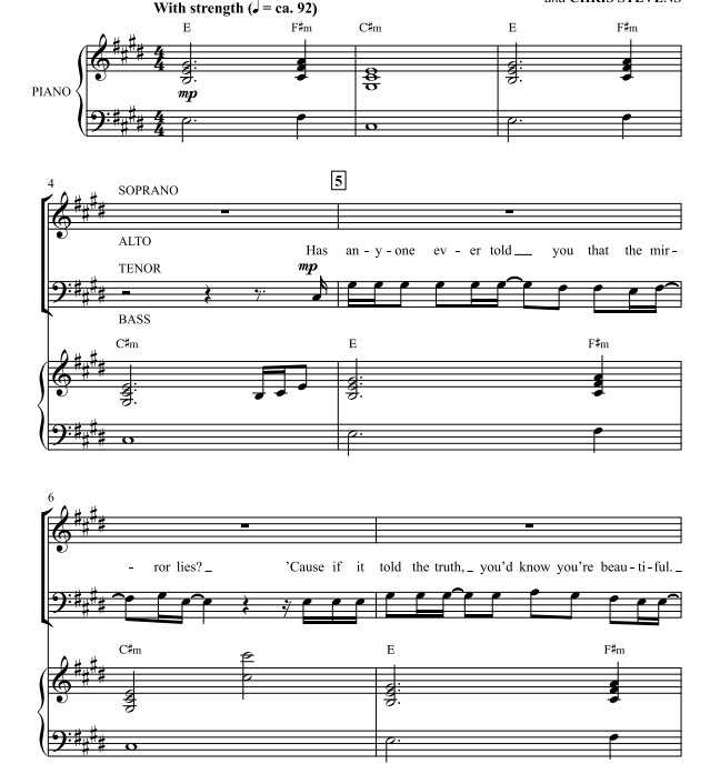 商品为SATB 四声部合唱线谱 当我看到你 海登版 混声合唱谱 有试听