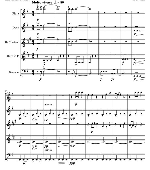 德沃夏克 第九交响曲 第三乐章 木管五重奏 总分谱 有试听