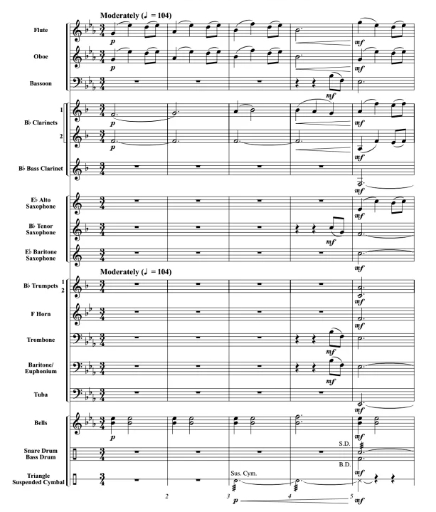 悄来的低语 初级 交响管乐合奏总谱+分谱 2级 有试听