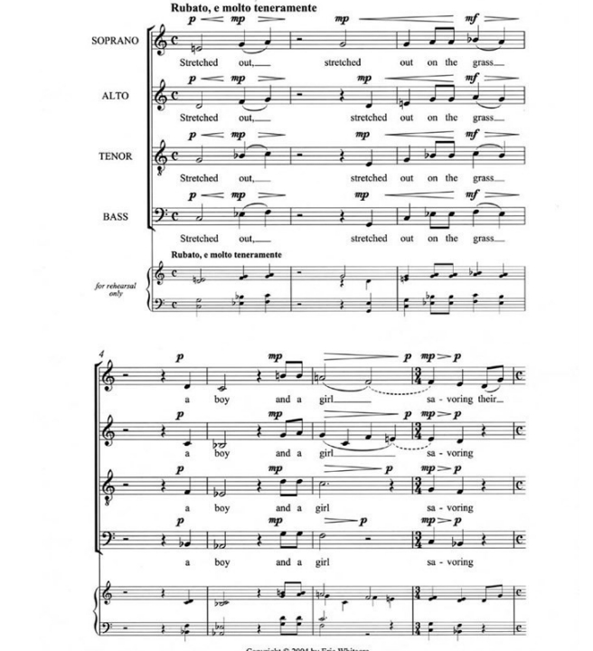 商品为SATB 四声部合唱线谱 惠特克 A Boy And A Girl 阿卡贝拉 无伴奏混声合唱谱 有试听