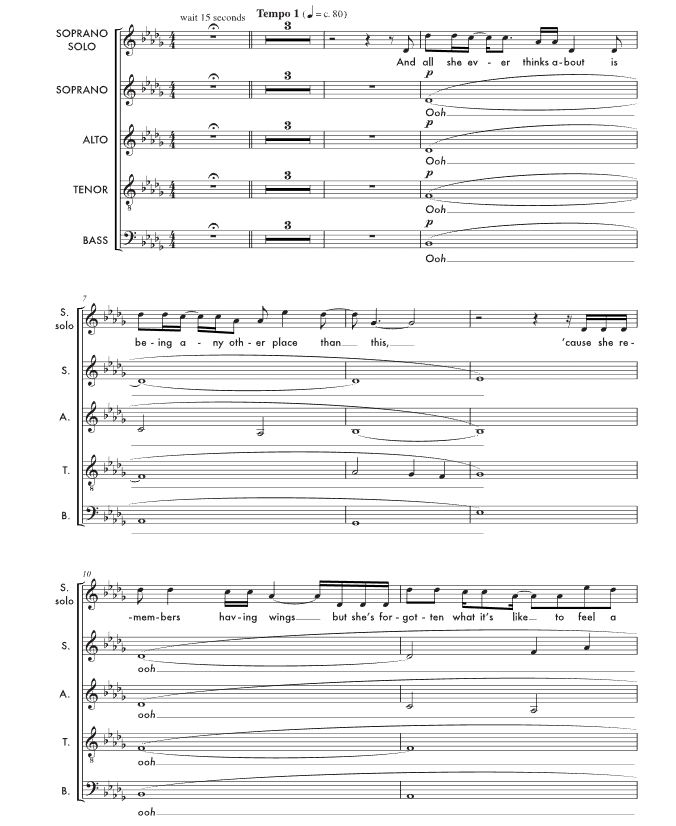 商品为SATB 四声部合唱线谱 惠特克 Fly To Paradise 阿卡贝拉 女高音独唱+四部无伴奏混声合唱谱 有试听