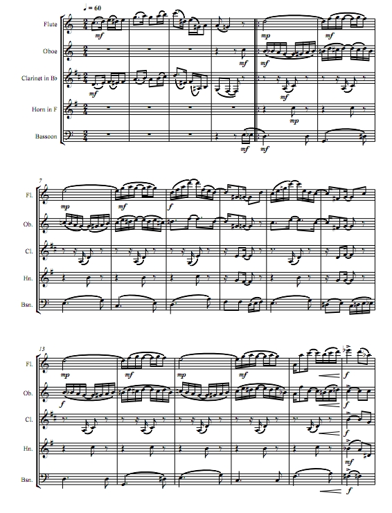 慰藉 墨西哥小夜曲 乔普林 木管五重奏总谱+分谱 有试听