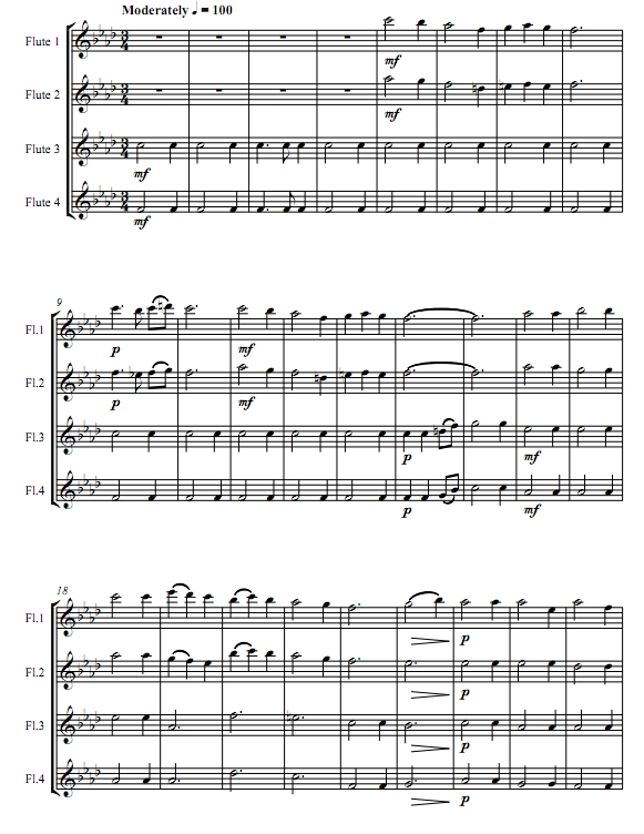 我们三个国王  圣诞 长笛四重奏总谱+分谱 有试听