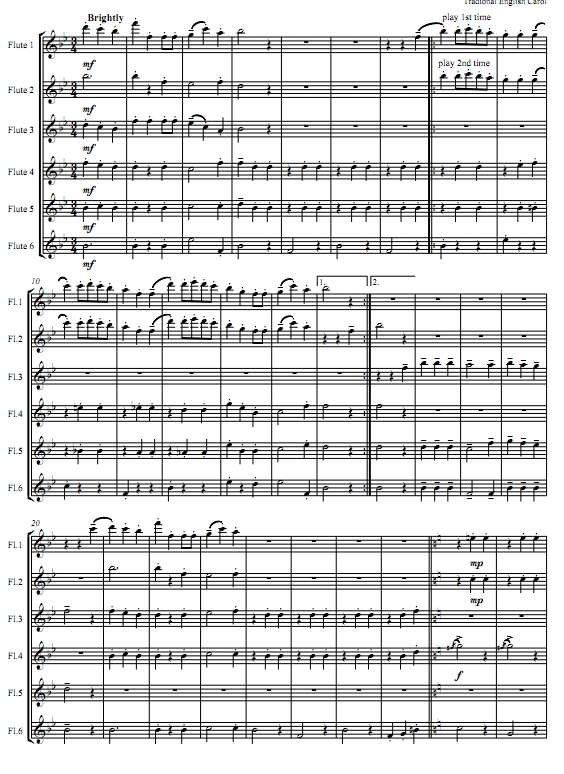 我们祝你圣诞快乐  长笛六重奏总谱+分谱 有试听