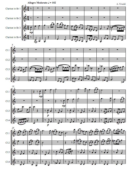 我们赞美你 维瓦尔第 单簧管四重奏总谱+分谱 有试听