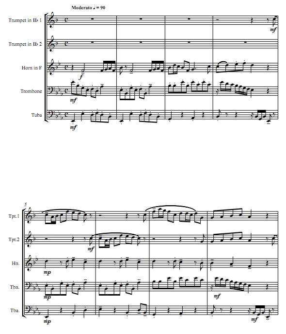 我心，永属忠诚 巴赫BWV 68 加拿大 铜管五重奏总谱+分谱 有试听