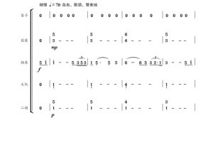 我爱你，中国 笛子琵琶扬琴大阮二胡重奏 简谱 总谱-云音圈