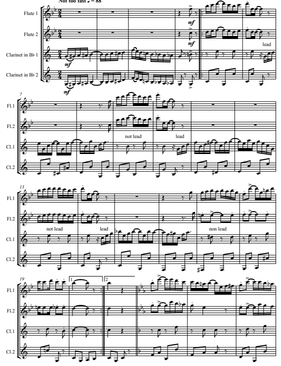 拉格泰姆 乔普林 2长笛与2单簧管四重奏总谱+分谱 有试听