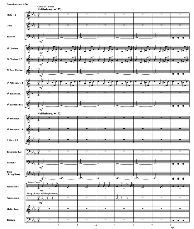 权力的游戏集锦 波库克版 中级 交响管乐合奏总谱+分谱 有试听