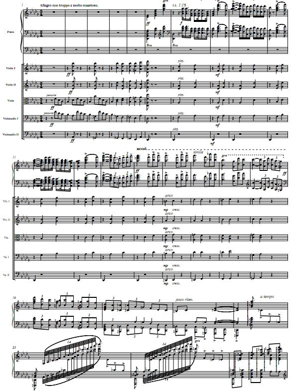 柴可夫斯基 第一钢琴协奏曲 op.23 弦乐五重奏+钢琴 总分谱 有试听