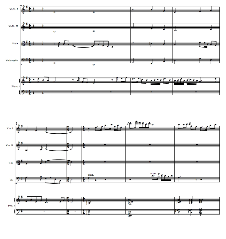 梁祝 弦乐四重奏+钢琴 总分谱 有试听