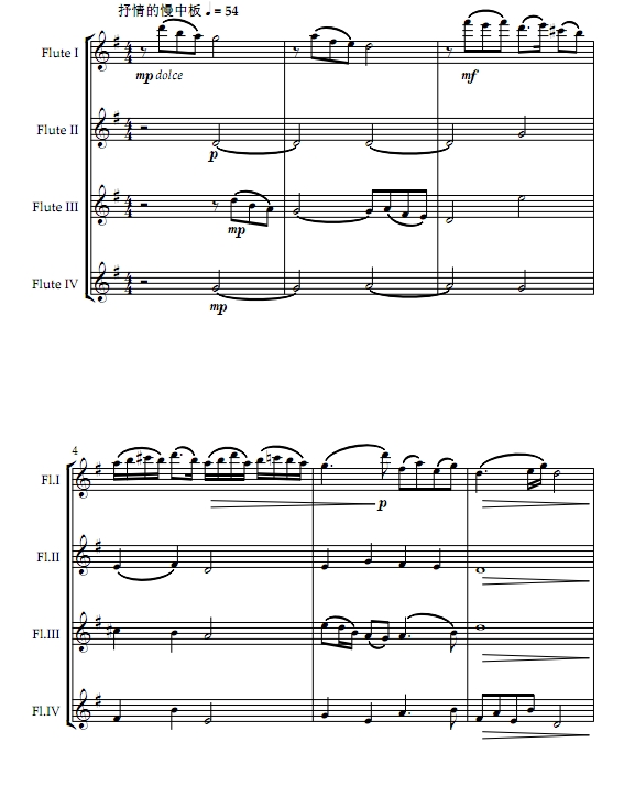 梁祝 长笛四重奏 总谱+分谱 有试听