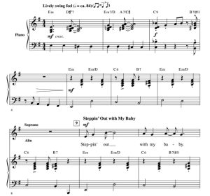 商品为SATB 四声部合唱线谱 欧文柏林 Steppin' Out With My Baby 海斯版 混声爵士合唱谱 有试听-云音圈