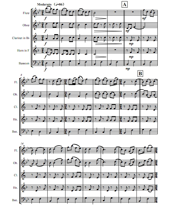 步步高 木管五重奏总谱+分谱 有试听