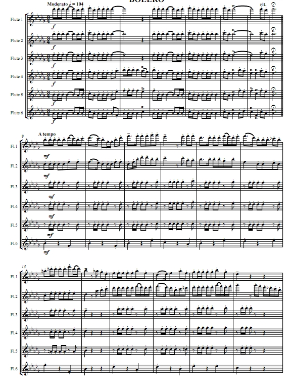 波莱罗舞曲 拉威尔 长笛六重奏总谱+分谱 有试听