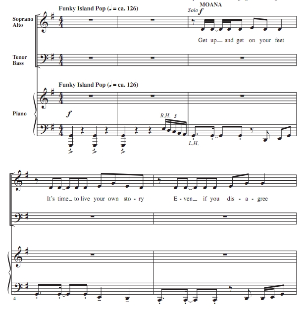 商品为SATB 四声部合唱线谱 海洋奇缘2 还有什么比这更好的呢 比林斯利版 混声流行合唱谱 有试听