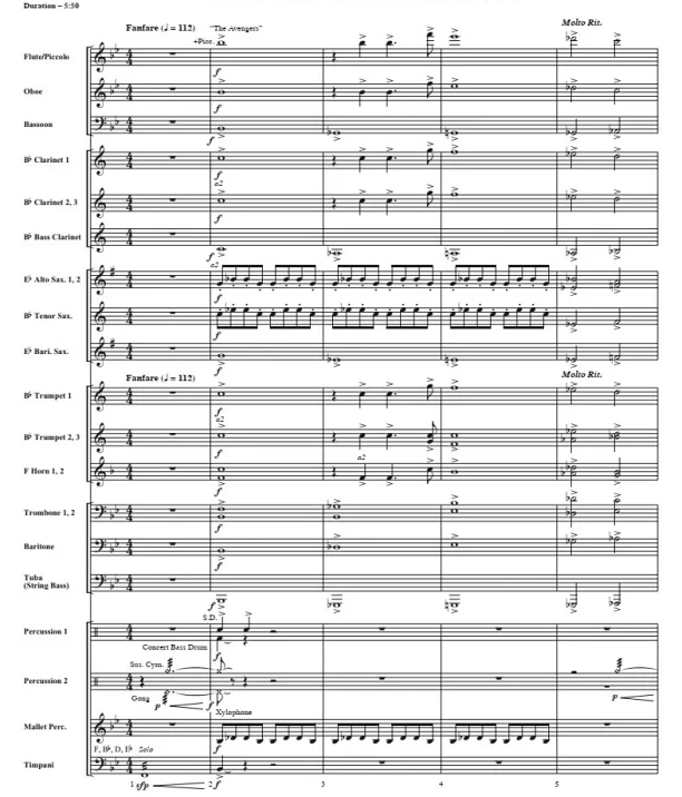 漫威宇宙英雄传 布朗版 中级 交响管乐合奏总谱+分谱 G3 有试听