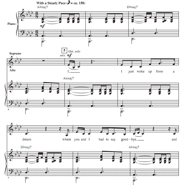 商品为SAB 三声部合唱线谱 火星哥+嘎嘎小姐 布莱默版 Die With A Smile 混声流行合唱谱 有试听