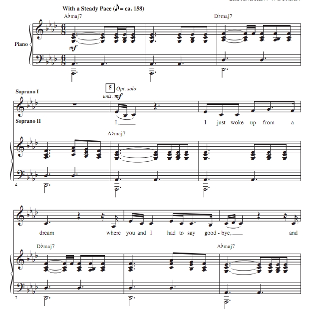 商品为SSA 三声部合唱线谱 火星哥+嘎嘎小姐 布莱默版 Die With A Smile 童声女声流行合唱谱 有试听