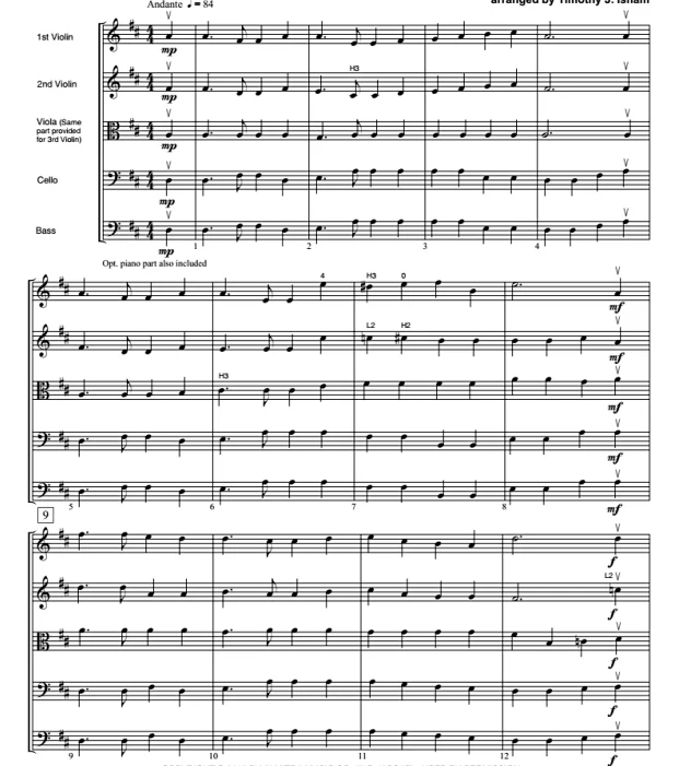 爱国赞歌4首 初级 交响弦乐合奏总谱+分谱（1级） 有试听