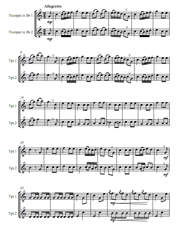 猎人合唱 韦伯 小号二重奏总谱+分谱 有试听