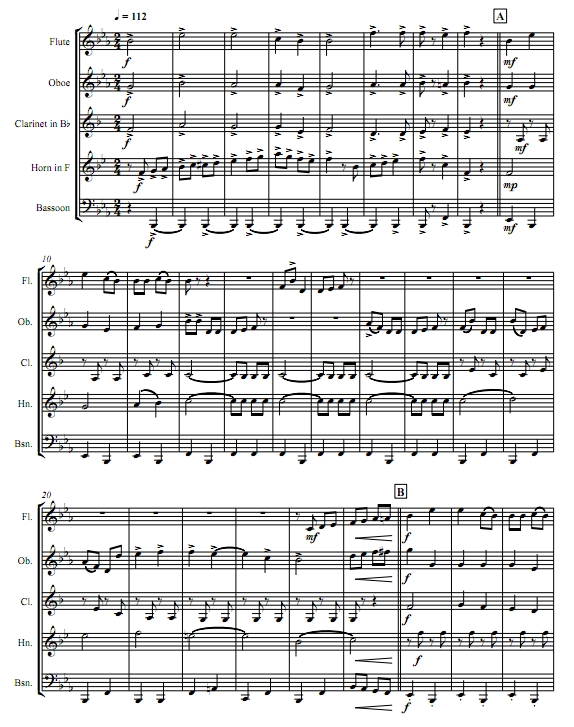 猜调 木管五重奏总谱+分谱 有试听