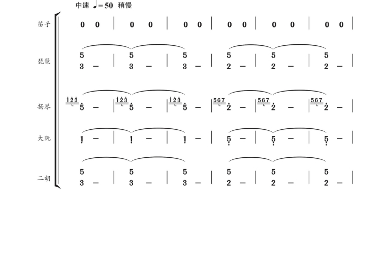 珊瑚颂 笛子琵琶扬琴大阮二胡重奏 简谱 总谱