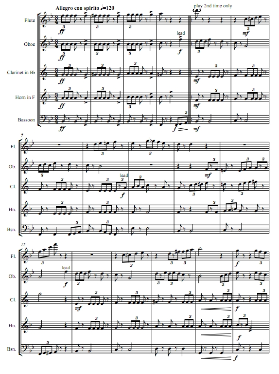 笨拙的三连音 木管五重奏总谱+分谱 有试听