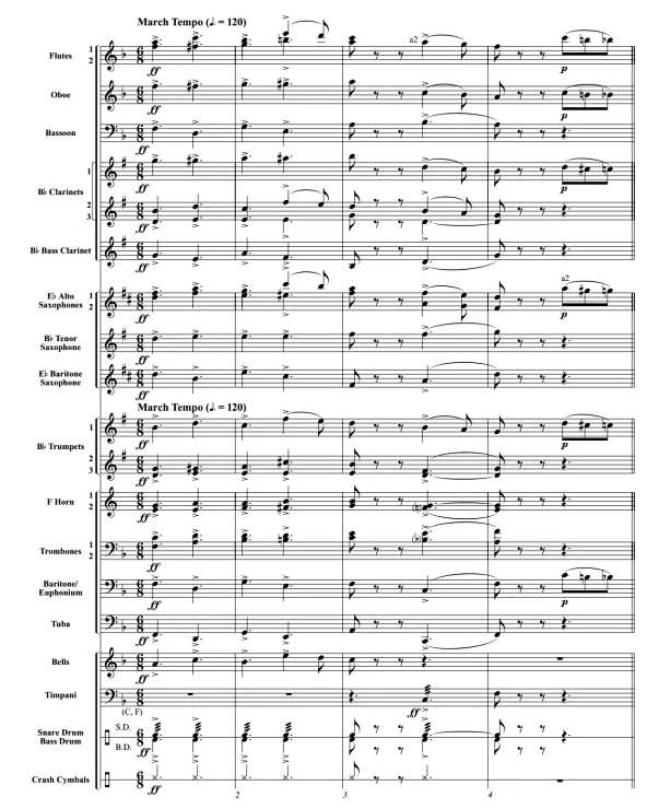 第十团进行曲 中级 交响管乐合奏总谱+分谱 3级 有试听