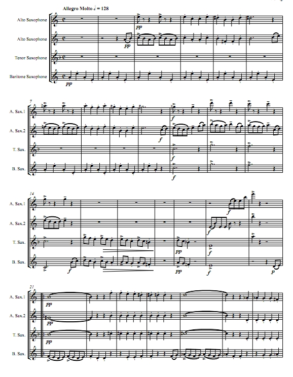 精灵之舞(帕克舞曲) 格里格 AATB萨克斯四重奏总谱+分谱 有试听