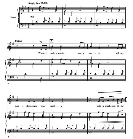 商品为SSA 三声部合唱线谱 结霜的窗玻璃 童声女声合唱+钢琴谱 有试听