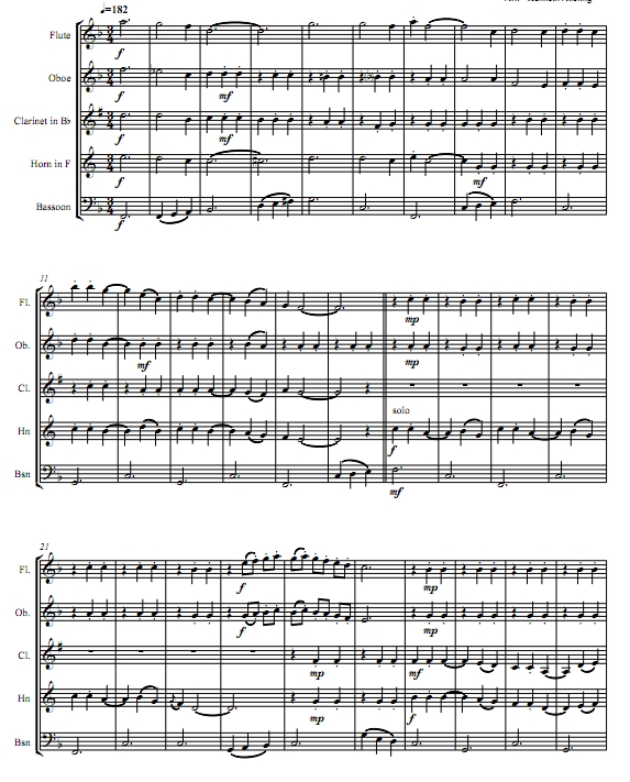 美丽的赛丽托 又名美丽的天空 木管五重奏总谱+分谱 有试听