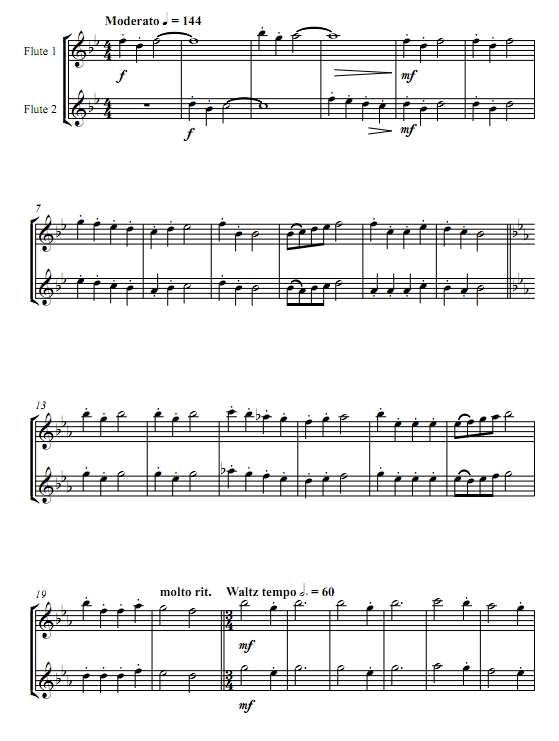 老人变奏曲 长笛二重奏总谱+分谱 有试听