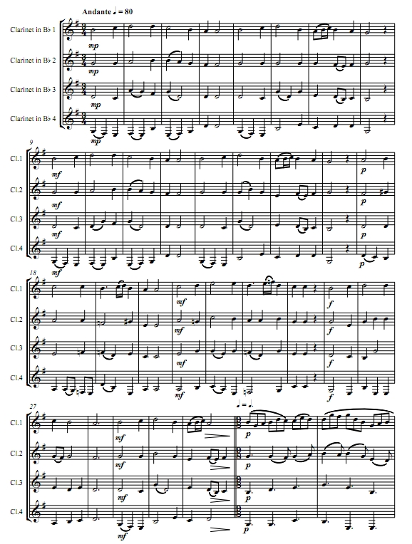 人们仰望喜悦 巴赫 单簧管四重奏总谱+分谱 有试听