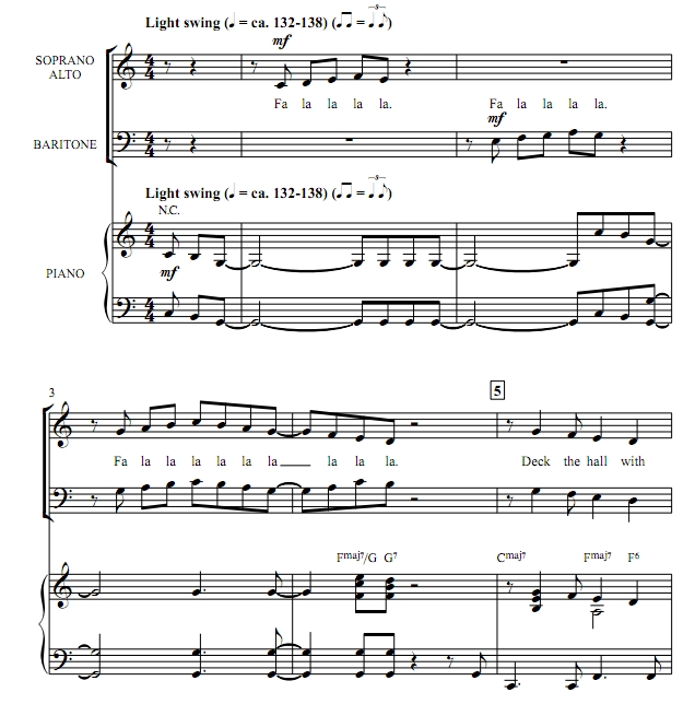 商品为SAB 三声部合唱线谱 装饰大厅 尽情摇摆 阿特豪斯版 混声爵士圣诞合唱谱 有试听