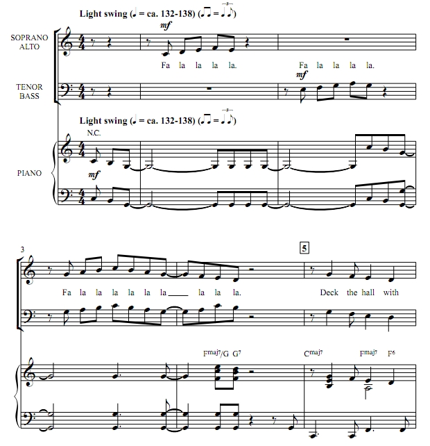 商品为SATB 四声部合唱线谱 装饰大厅 尽情摇摆  阿特豪斯版 混声爵士圣诞合唱谱 有试听
