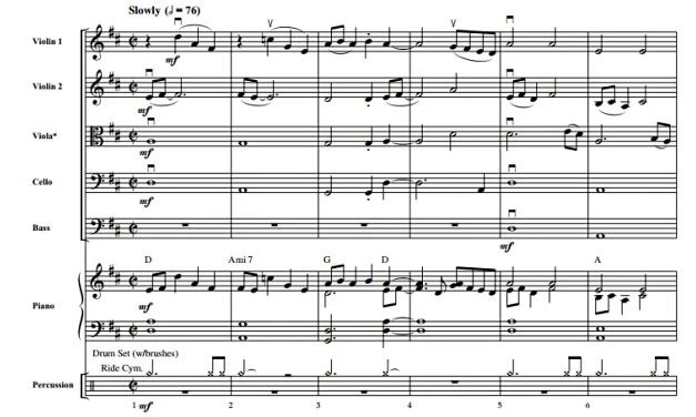 詹姆斯.泰勒 Fire and Rain 摩尔版 中级 交响弦乐合奏总谱+分谱 G3.5 有试听