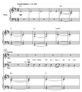 商品为SATB 四声部合唱线谱 说些什么 比林斯利版  混声合唱谱 有试听-云音圈