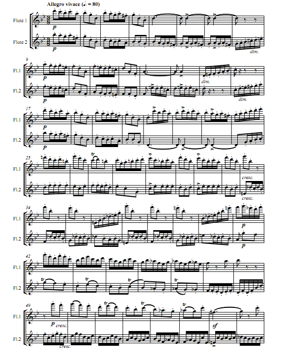 谐谑曲 《仲夏夜之梦》门德尔松 长笛二重奏总谱+分谱 有试听