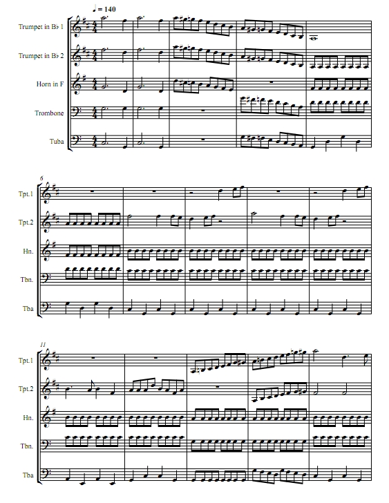 通天大道宽又阔 西游记片头曲 铜管五重奏总谱+分谱 有试听