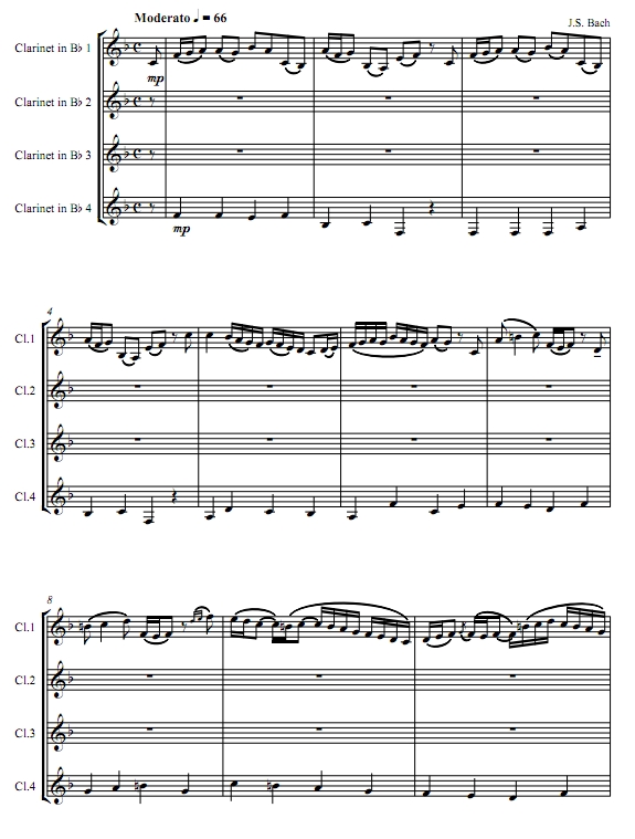 醒来吧 巴赫 单簧管四重奏总谱+分谱 有试听