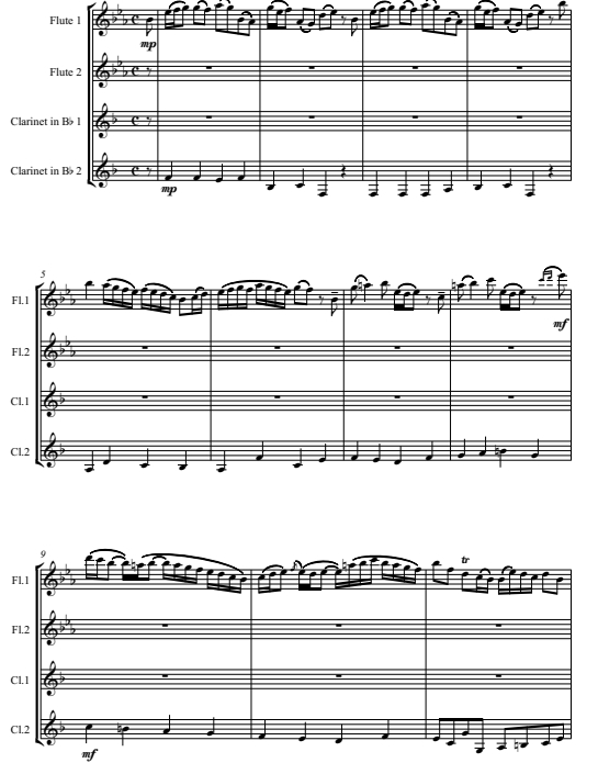 醒来吧 巴赫 2长笛与2单簧管四重奏总谱+分谱 有试听