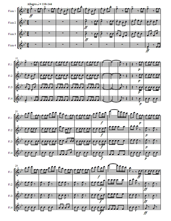 钟声颂歌 圣诞 长笛四重奏总谱+分谱 有试听