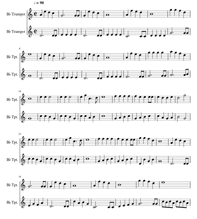 铃儿响叮当 小号二重奏 总分谱 有试听