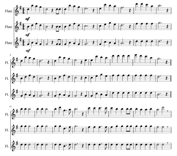 铃儿响叮当 长笛三重奏 总谱+分谱 有试听