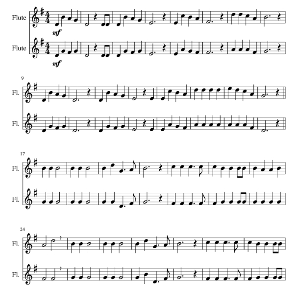 铃儿响叮当   长笛二重奏 总分谱 有试听